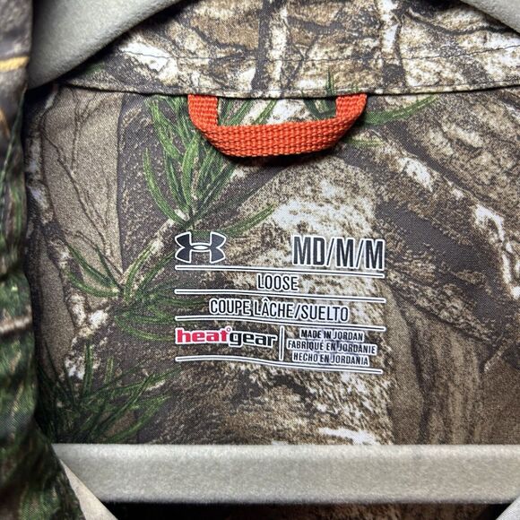 Under Armour Mens Loose Fit Heat Gear Hunting Real Tree Camo Button Size Medium - Picture 3 of 9